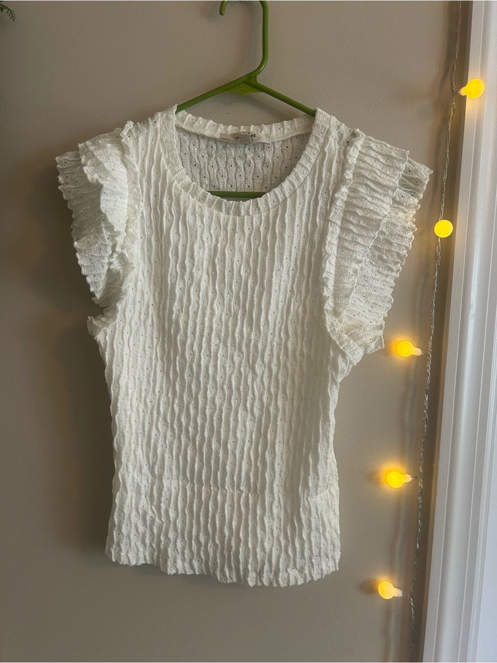 White Ruffled Sleeve Textured Knit Top